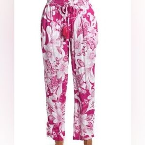 NWT Sunshine 79 Boho Beach Cover Up Palazzo Pants Floral Print Fuschia